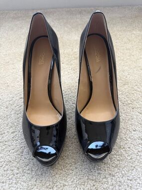 MICHAEL Michael Kors Black Patent Peep-Toe Heels
